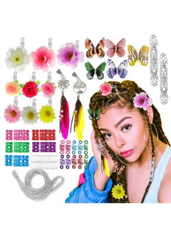 RechicGu 73Pcs Flowers Butterfly Hair Braids Dreadlock Dreads Filigree Cuff Accessories Beard Clips Pins Tube Beads Handmade Feather Lotus Tree Of Life Locs Hair Extension Jewelry 328Feet Metallic Cord Silver  - Image 2
