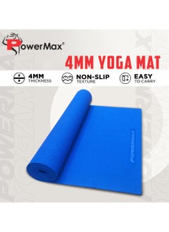 PowerMax Fitness 4mm Thick Premium Exercise Blue Color Yoga Mat Ultra-Dense, Non-Slip, Eco-Friendly with Moisture-Resistant Cushioning for Optimal Comfort and Stability  - Image 4