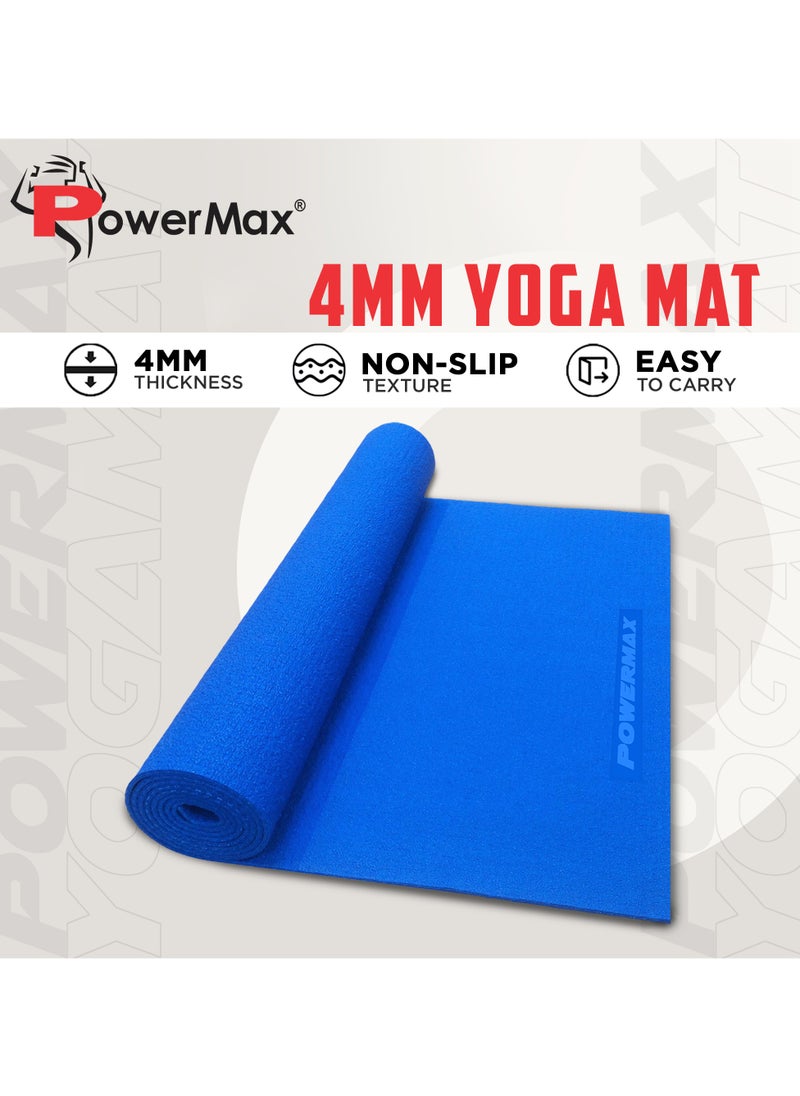 PowerMax Fitness 4mm Thick Premium Exercise Blue Color Yoga Mat Ultra-Dense, Non-Slip, Eco-Friendly with Moisture-Resistant Cushioning for Optimal Comfort and Stability  - Image 4
