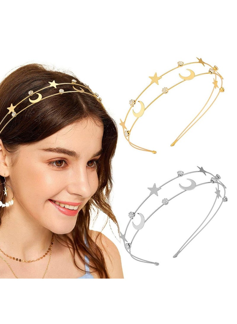 أوزيغالور 2 قطعة طوق شعر ذهبي هلالي ذهبي على شكل نجمة القمر، طوق شعر عروس زفاف على شكل هلال ذهبي - Image 1