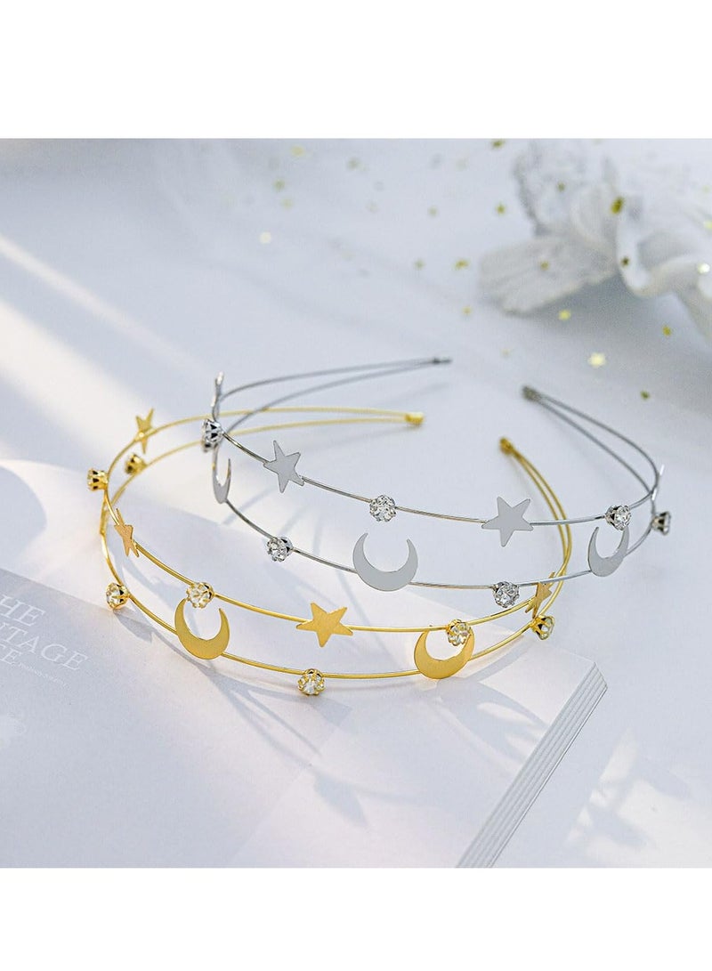 أوزيغالور 2 قطعة طوق شعر ذهبي هلالي ذهبي على شكل نجمة القمر، طوق شعر عروس زفاف على شكل هلال ذهبي - Image 2