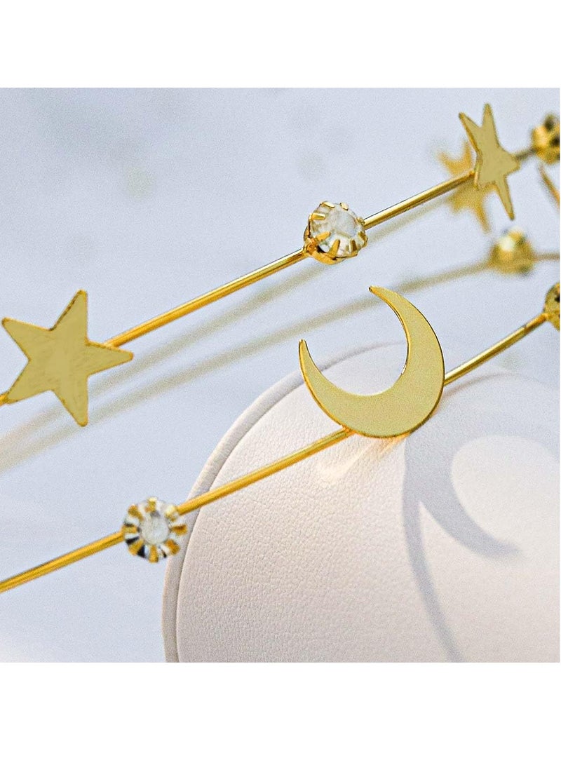 أوزيغالور 2 قطعة طوق شعر ذهبي هلالي ذهبي على شكل نجمة القمر، طوق شعر عروس زفاف على شكل هلال ذهبي - Image 3