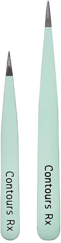 Contours Rx Precision Tweezers - 3in & 4in Stainless Steel Needle Nose Tweezers for Eyebrows, Facial Hair & Placing Lashes -For Precise Placement of Lids by Design Correcting Strips (Combo Pack of 2)