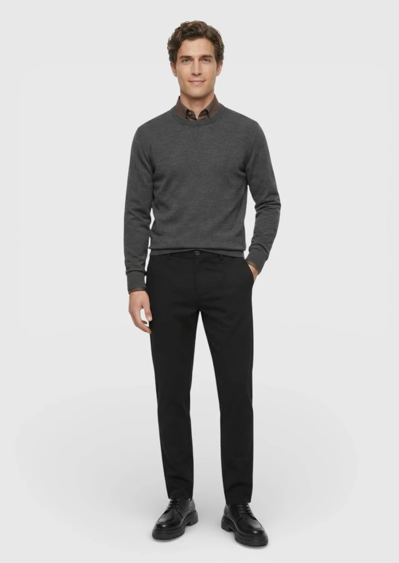 RAMSEY Black Weaving Jogging Fit Casual Trousers