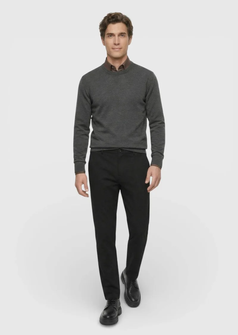 RAMSEY Black Weaving Jogging Fit Casual Trousers