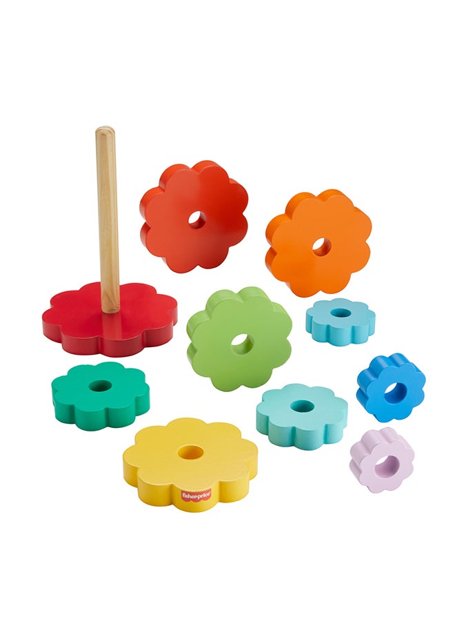 Fisher-Price Wood Toddler Toy Ring Stacker, 10-Piece Wooden Stacking Activity For Fine Motor Skills Play Kids Ages 18+ Months  - Image 3
