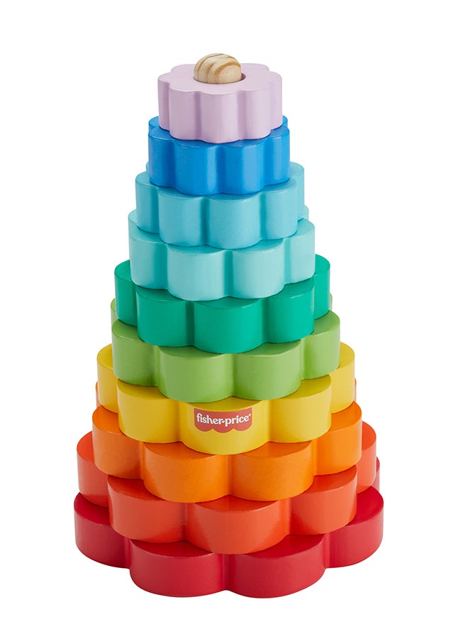 Fisher-Price Wood Toddler Toy Ring Stacker, 10-Piece Wooden Stacking Activity For Fine Motor Skills Play Kids Ages 18+ Months  - Image 1