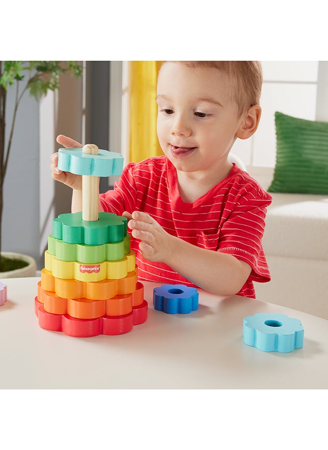 Fisher-Price Wood Toddler Toy Ring Stacker, 10-Piece Wooden Stacking Activity For Fine Motor Skills Play Kids Ages 18+ Months  - Image 5