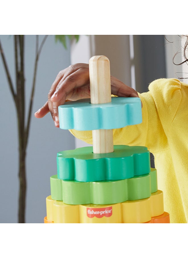 Fisher-Price Wood Toddler Toy Ring Stacker, 10-Piece Wooden Stacking Activity For Fine Motor Skills Play Kids Ages 18+ Months  - Image 4