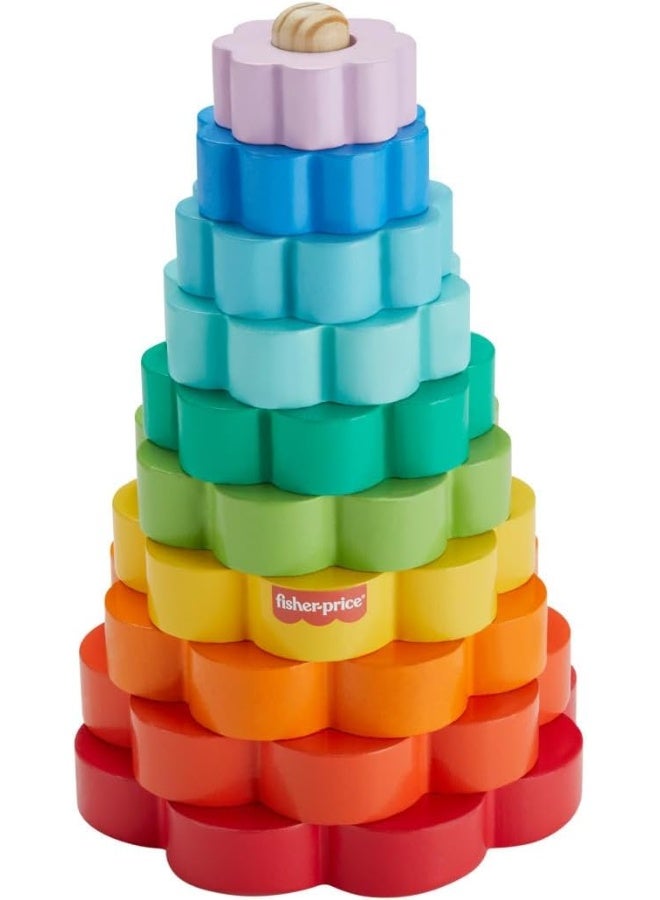 Fisher-Price ​Toddler Toy Wooden Ring Stacker, 10 Wood Pieces For Stacking Play For Kids Ages 18+ Months  - Image 1