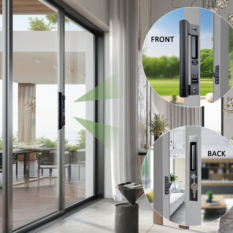 Young Dance Sliding Glass Door Handle Set with Lock - Easy to Install,Patio Sliding Door Handle Fits for 1 to 1-1/8 Door Thickness,6-5/8" Screw Hole Spacing,Perfectly Replacement for Old Handle(Black) - Image 5