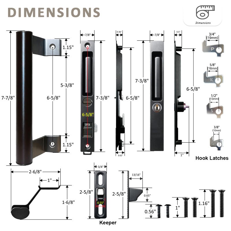 Young Dance Sliding Glass Door Handle Set with Lock - Easy to Install,Patio Sliding Door Handle Fits for 1 to 1-1/8 Door Thickness,6-5/8" Screw Hole Spacing,Perfectly Replacement for Old Handle(Black) - Image 3