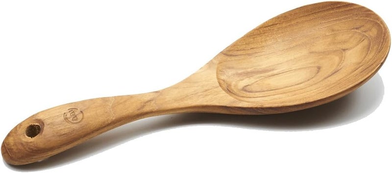 FAAY 9” Rice Paddle, Serving Spoon, Versatile Cooking Spoon – Handcraft from High Moist Resistance Golden Teak Wood | Durable, Healthy, Ergonomic Handle for Non Stick Cookware - Image 1