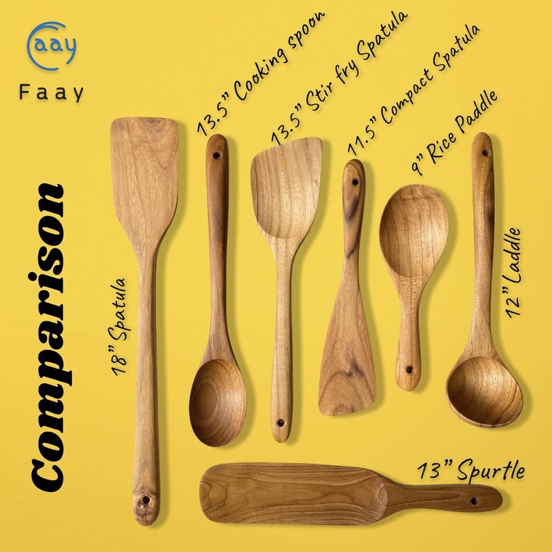FAAY 9” Rice Paddle, Serving Spoon, Versatile Cooking Spoon – Handcraft from High Moist Resistance Golden Teak Wood | Durable, Healthy, Ergonomic Handle for Non Stick Cookware - Image 5