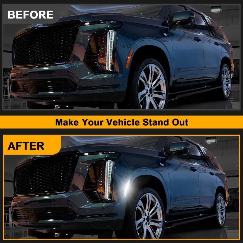 Mynoway Smoked Lens LED Side Marker Lights Fit for 2025 Yukon/Yukon XL/Tahoe/Suburban/Escalade/Escalade ESV(6th Gen) Driver Passenger Sidemarkers Lamp White Front Fender Lamp Kit - Image 4