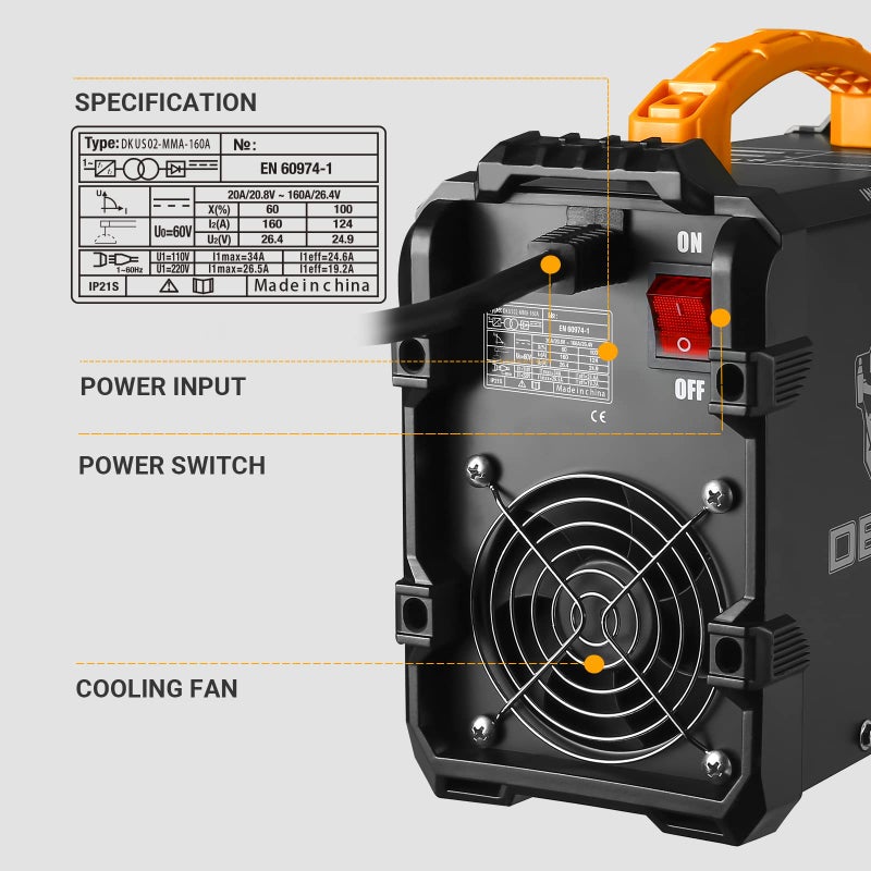 DEKOPRO 110/220V MMA Welder,160A ARC Welder Machine IGBT Digital Display LCD Hot Start Welder with Electrode Holder,Work Clamp, Input Power Adapter Cable and Brush - Image 4