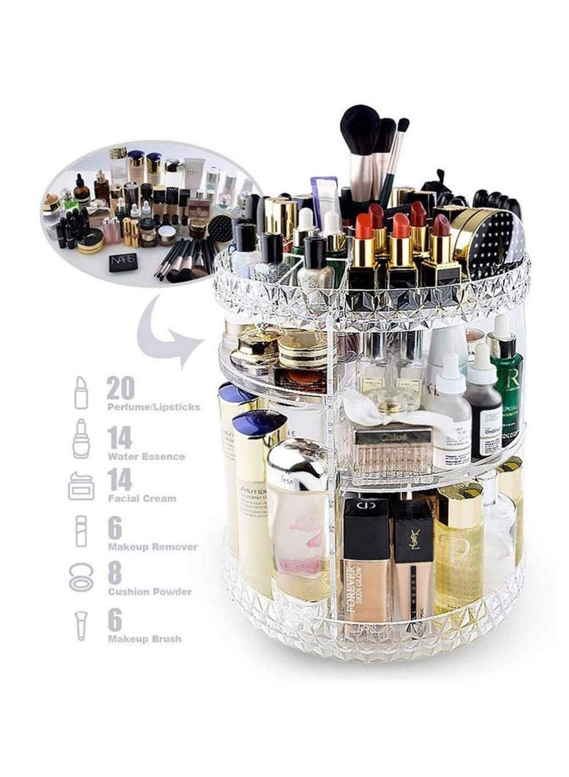 منظم مكياج أكريليك دوار 360 درجة، حامل مكياج دوار لمستحضرات التجميل، شفاف بنقشة ماسية، مقاس كبير 10.7 × 13.4 بوصة، شفاف ملون، رف مستحضرات تجميل أكريليك شفاف، حامل مكياج لمستحضرات التجميل، شفاف بنقشة ماسية. - Image 1