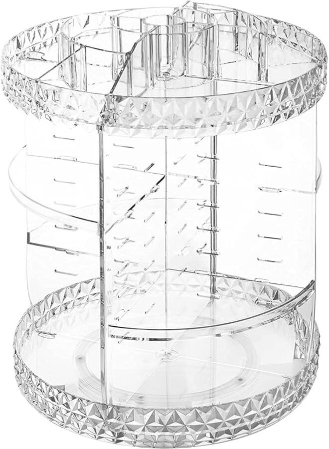 منظم مكياج أكريليك دوار 360 درجة، حامل مكياج دوار لمستحضرات التجميل، شفاف بنقشة ماسية، مقاس كبير 10.7 × 13.4 بوصة، شفاف ملون، رف مستحضرات تجميل أكريليك شفاف، حامل مكياج لمستحضرات التجميل، شفاف بنقشة ماسية. - Image 2