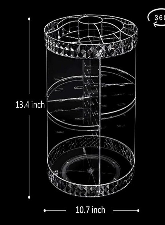 منظم مكياج أكريليك دوار 360 درجة، حامل مكياج دوار لمستحضرات التجميل، شفاف بنقشة ماسية، مقاس كبير 10.7 × 13.4 بوصة، شفاف ملون، رف مستحضرات تجميل أكريليك شفاف، حامل مكياج لمستحضرات التجميل، شفاف بنقشة ماسية. - Image 4