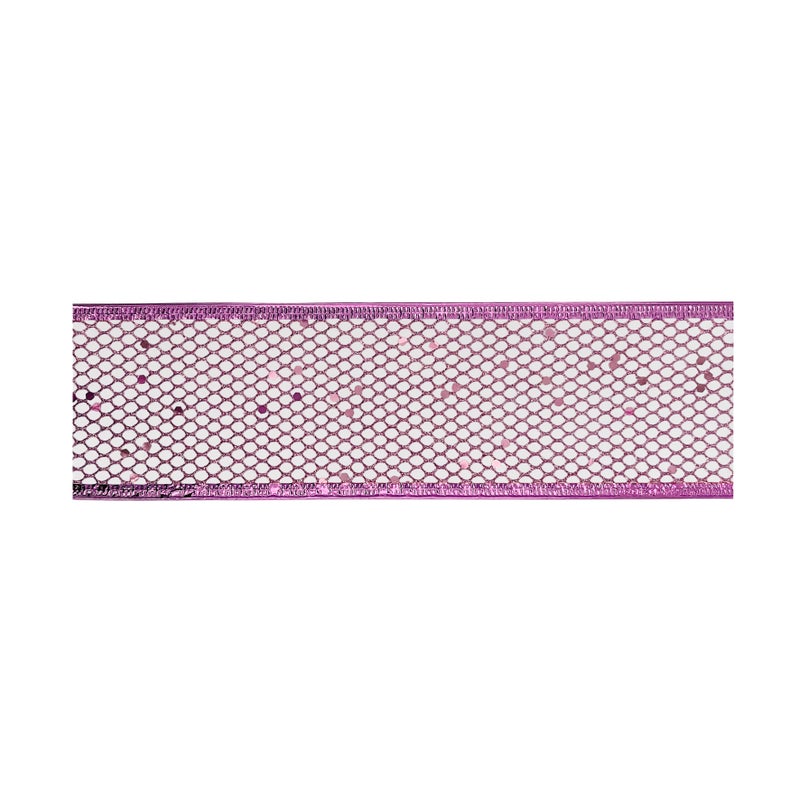 CHRISTMAS MAGIC Christmas Mesh Ribbon Pink 6.3cmx10 yards - Image 1