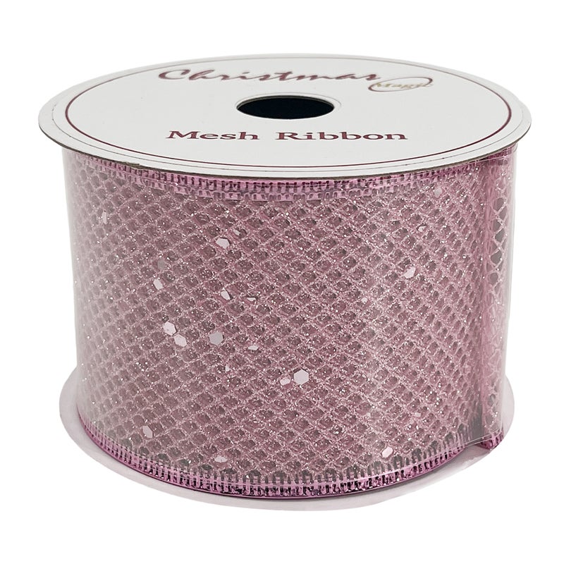 CHRISTMAS MAGIC Christmas Mesh Ribbon Pink 6.3cmx10 yards - Image 3