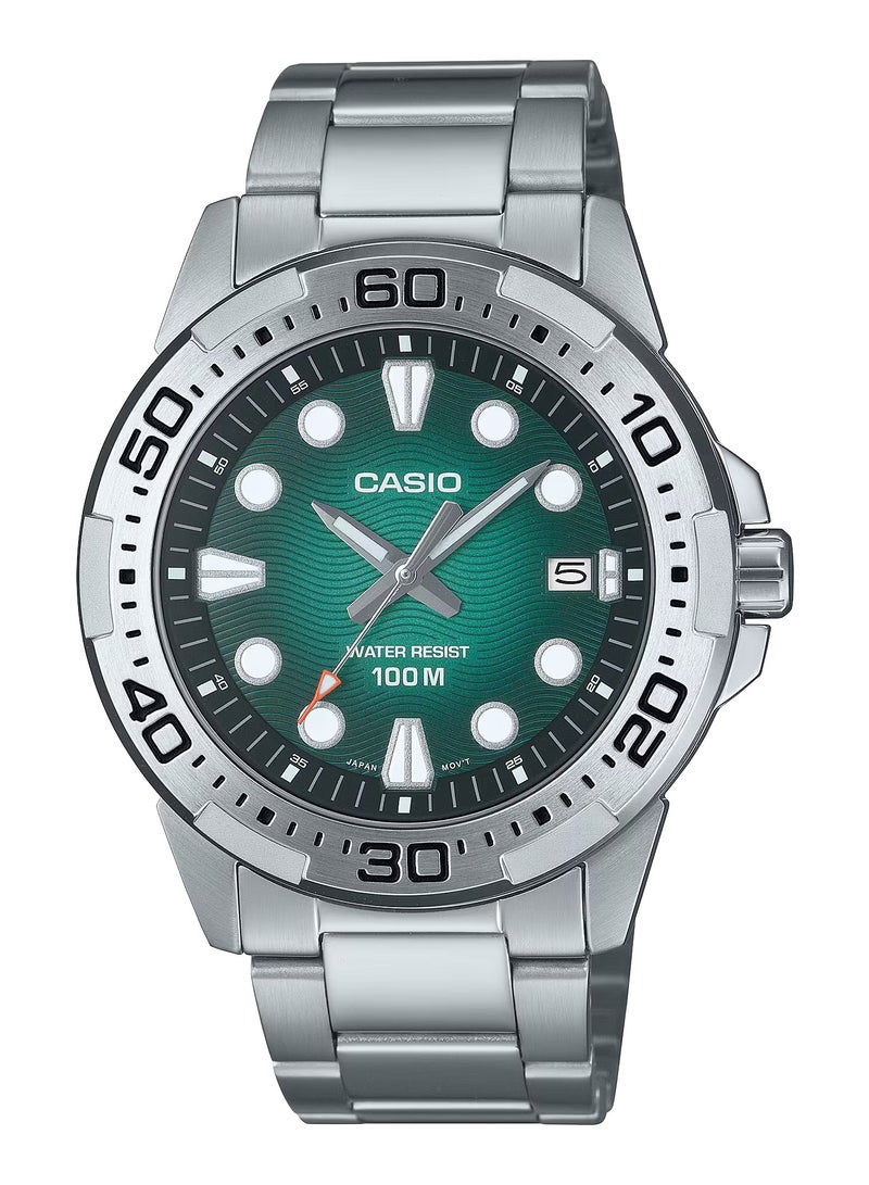 CASIO ساعة يد رجالية أنالوج من الفولاذ المقاوم للصدأ بتصميم رياضي بحري قياسي MTD-140D-3AV