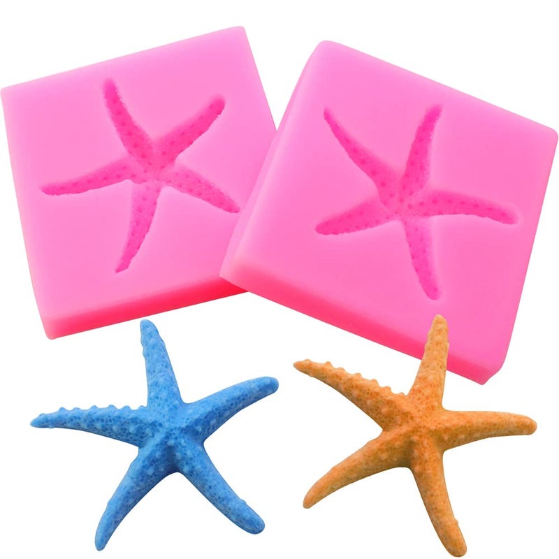 Jogilboy 2 Pieces 3D Starfish Silicone Mold Diy Silicone Mold Fondant Pudding Jelly Candy Chocolate Dessert Cake Decoration Baking Tool Handmade Soap Maker - Image 1