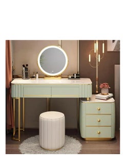 Mint Green Vanity Table Set with LED Mirror and Chair_Elegant Solid Wood Dressing Table