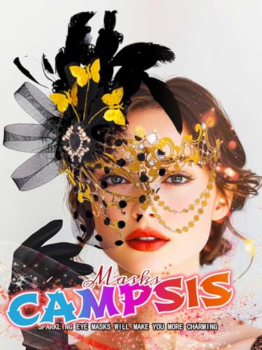 Campsis Women Masquerade Mask, Gold Masquerade Ball Mask, Feather Venetian Mask - Image 5