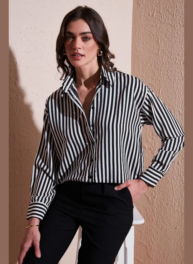 ليلا قميص نسائي ليلا كلاسيكي بياقة قميص مخطط