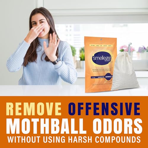 SMELLEZE Reusable Mothball Smell Remover & Odor Eliminator – Eliminate Moth Balls & Musty Smell – Natural Deodorizer for Clothes Storage, Furniture, Drawers, Basements – Unscented & Safe – 150 sq. ft. - Image 3