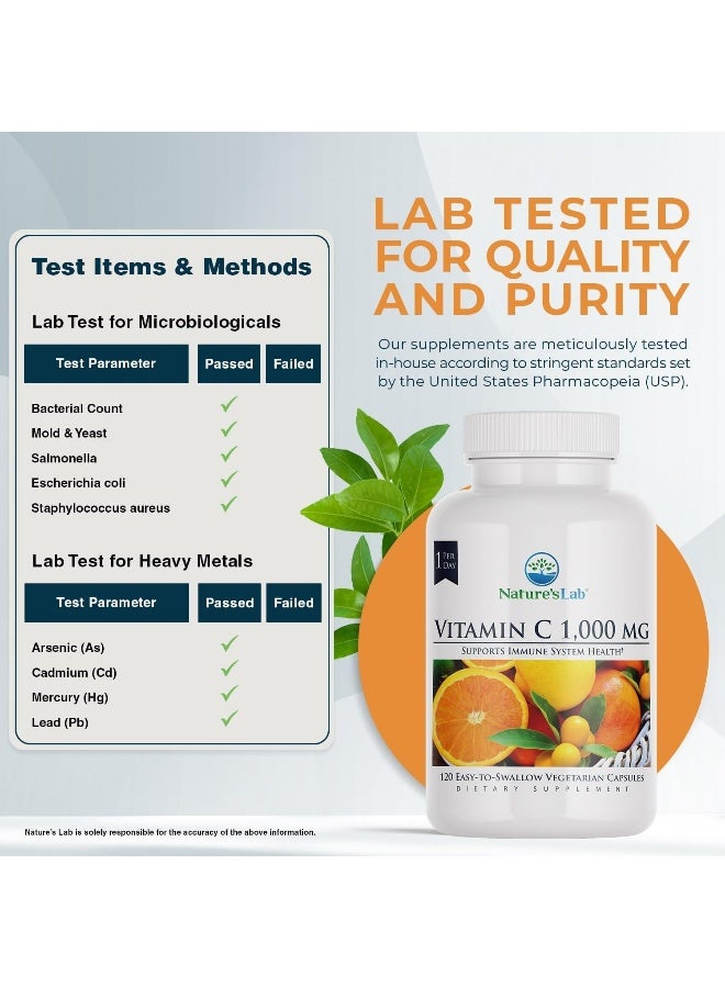 Nature's Lab Vitamin C 1000mg Per Capsule -Supports Immune System Health, 120 Count (Pack of 1) - Image 3