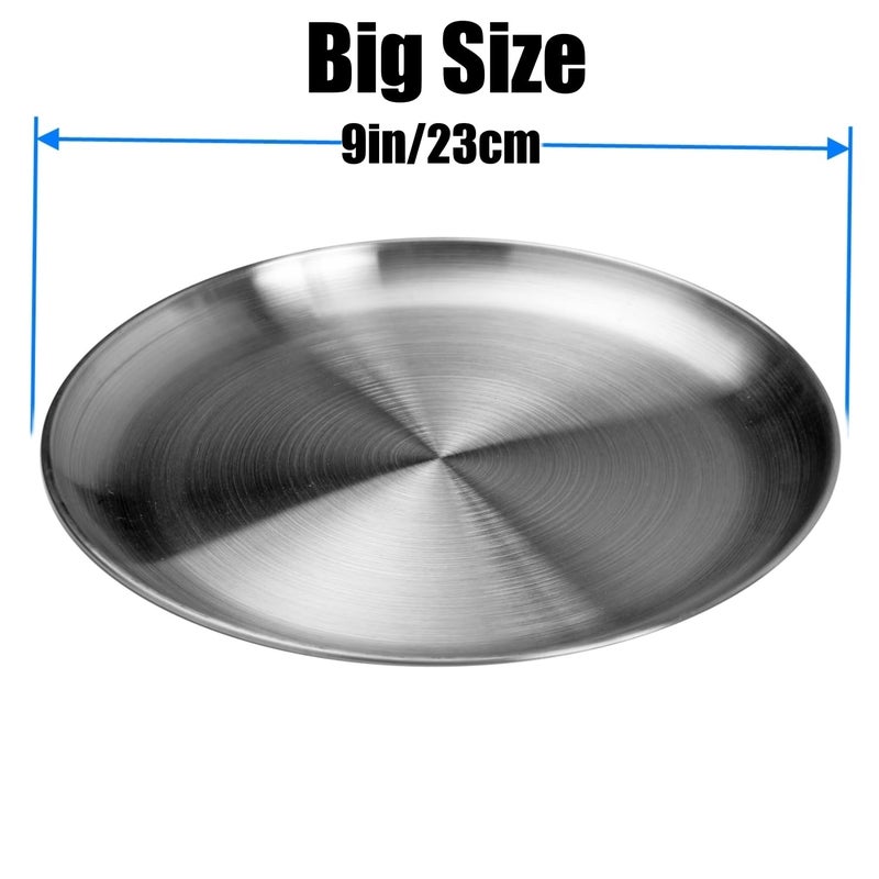 CAMBUY Stainless Steel Plates 9 inch 304 Metal Lightweight Unbreakable Dinner Dishes Plates Set Non-Toxin Dishwasher Safe BPA Free and Healthy (10 Pcs) - Image 3