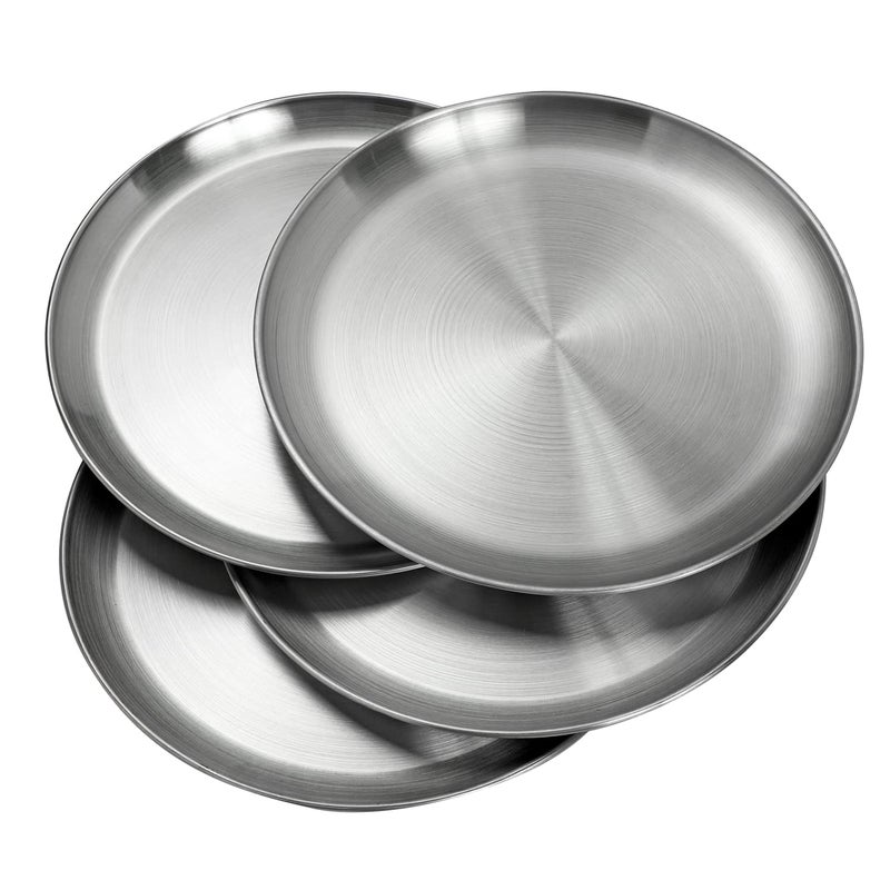 CAMBUY Stainless Steel Plates 9 inch 304 Metal Lightweight Unbreakable Dinner Dishes Plates Set Non-Toxin Dishwasher Safe BPA Free and Healthy (10 Pcs) - Image 4