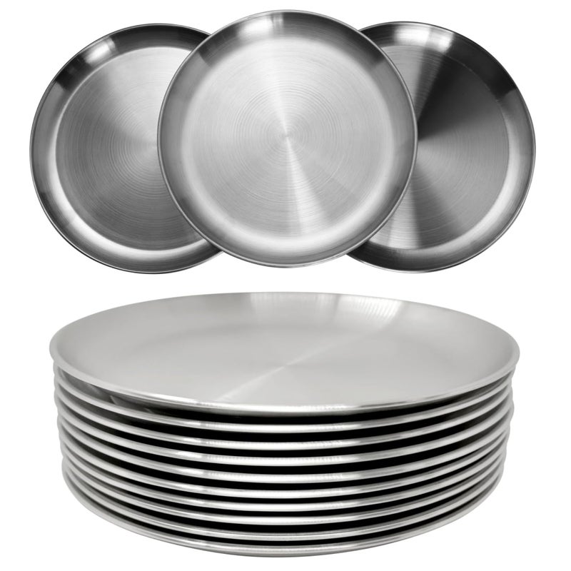 CAMBUY Stainless Steel Plates 9 inch 304 Metal Lightweight Unbreakable Dinner Dishes Plates Set Non-Toxin Dishwasher Safe BPA Free and Healthy (10 Pcs) - Image 1