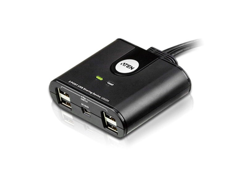 ATEN US224 2 x 4 USB 2.0 Peripheral Sharing USB Switch 2 Computers Share 4 Devices Simple Remote Port Selector Included Supports Optional USB Power Adapter - Windows Mac Linux - Image 1