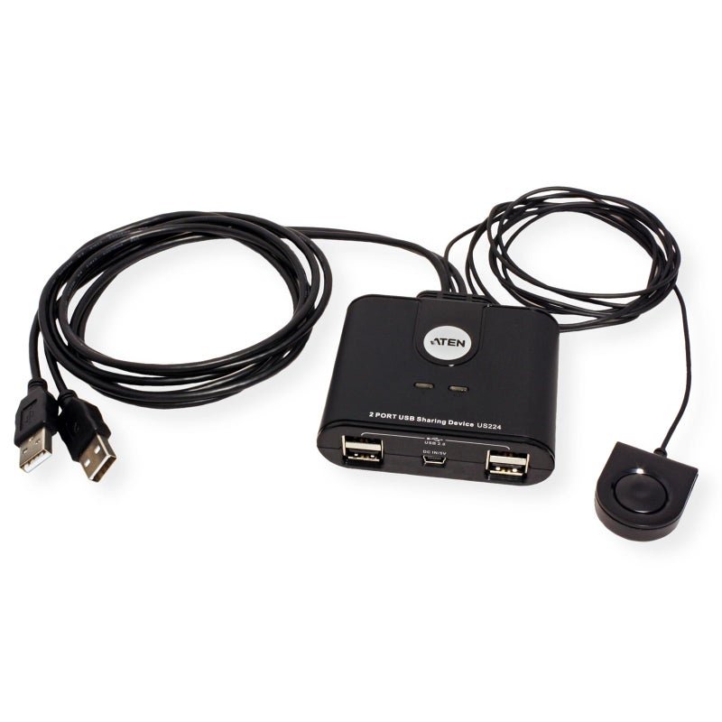 ATEN US224 2 x 4 USB 2.0 Peripheral Sharing USB Switch 2 Computers Share 4 Devices Simple Remote Port Selector Included Supports Optional USB Power Adapter - Windows Mac Linux - Image 2