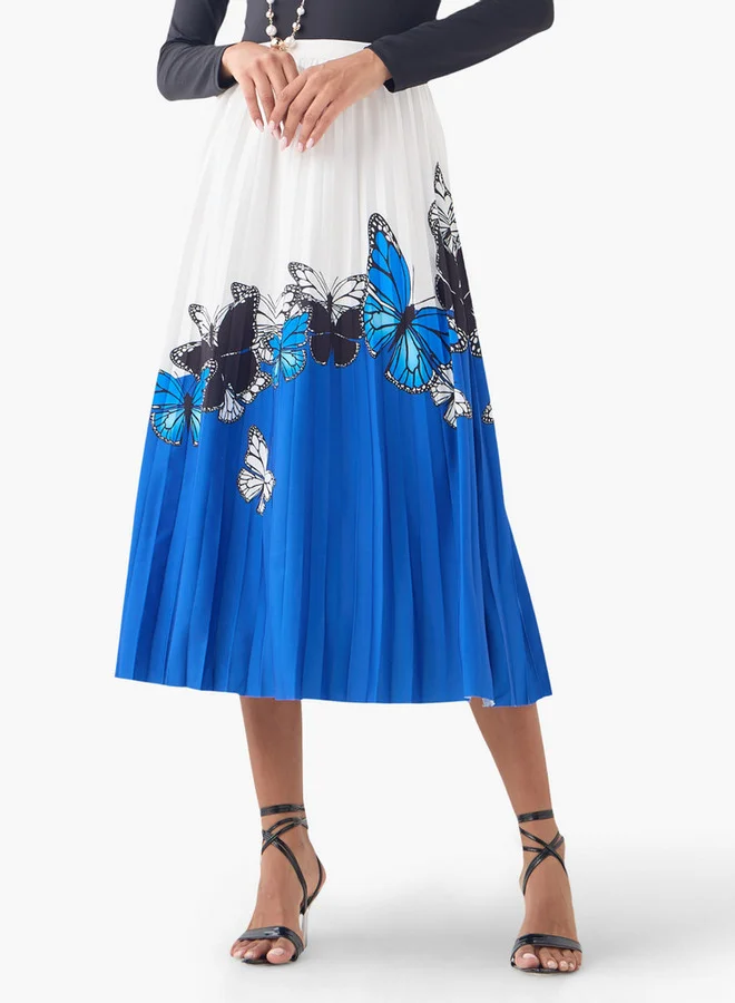 2Xtremz 2Xtremz Printed Pleated Midi Skirt with Elasticated Waistband