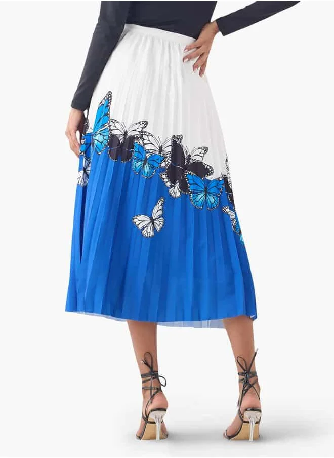 2Xtremz 2Xtremz Printed Pleated Midi Skirt with Elasticated Waistband