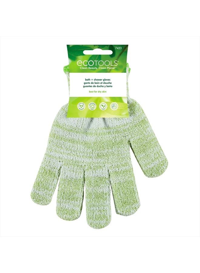 Ecotools Bath & Shower Gloves, Recycled Netting, Exfoliating, Gentle Cleansing for Whole Body, Fits All Hands, Green, 1 Pair - Image 1