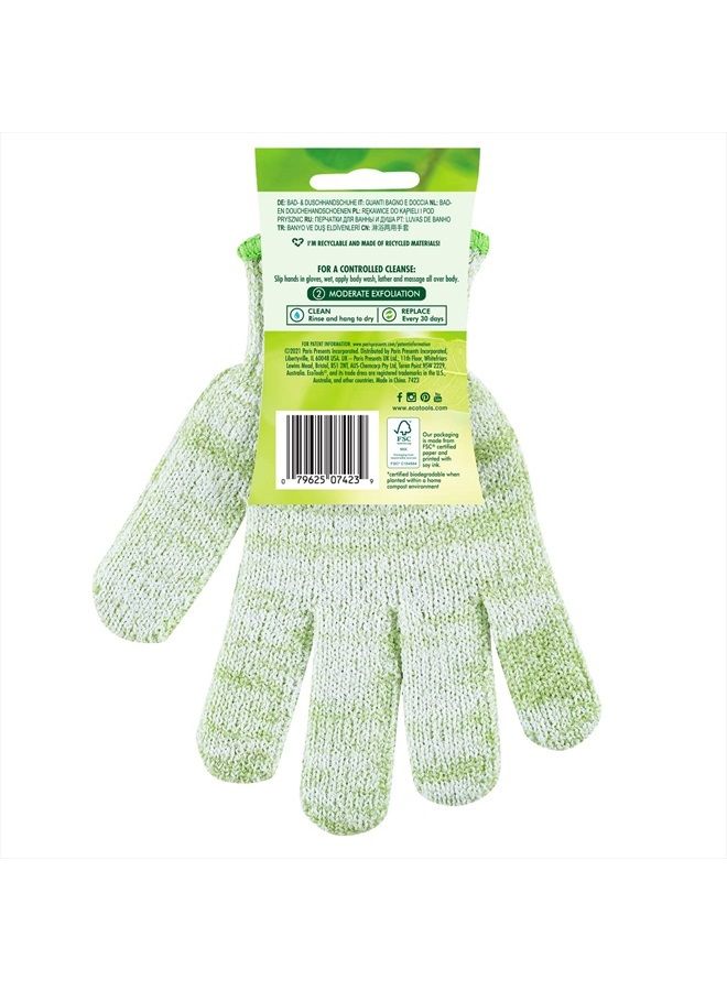 Ecotools Bath & Shower Gloves, Recycled Netting, Exfoliating, Gentle Cleansing for Whole Body, Fits All Hands, Green, 1 Pair - Image 2