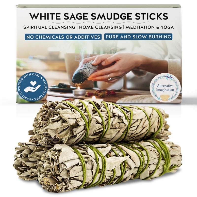 Alternative Imagination White Sage Smudge Stick Set â€“ 3-Pack of 4-Inch Bundles for Home Cleansing, Meditation Rituals, Energy Clearing, Witchcraft Tools, Spiritual Gifts, Yoga, Altar, and Smudging - Image 1