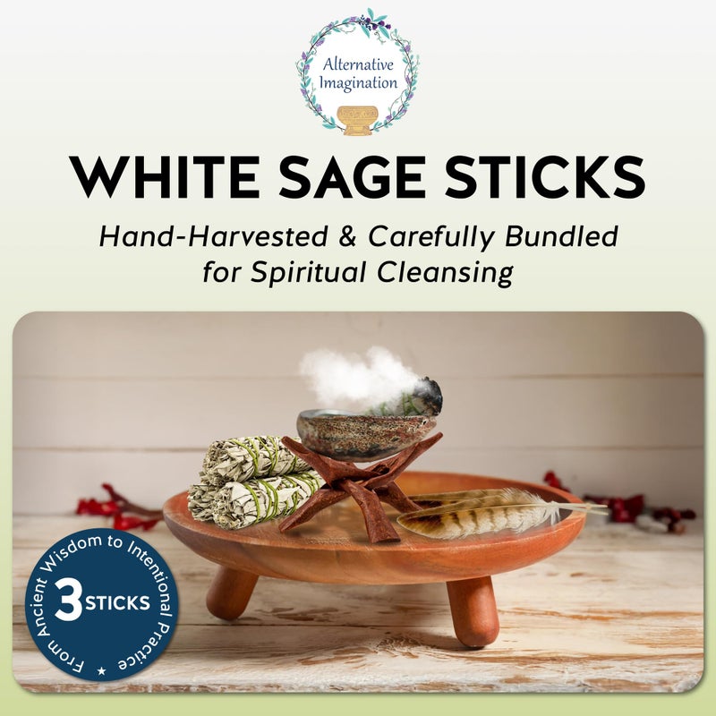 Alternative Imagination White Sage Smudge Stick Set â€“ 3-Pack of 4-Inch Bundles for Home Cleansing, Meditation Rituals, Energy Clearing, Witchcraft Tools, Spiritual Gifts, Yoga, Altar, and Smudging - Image 2