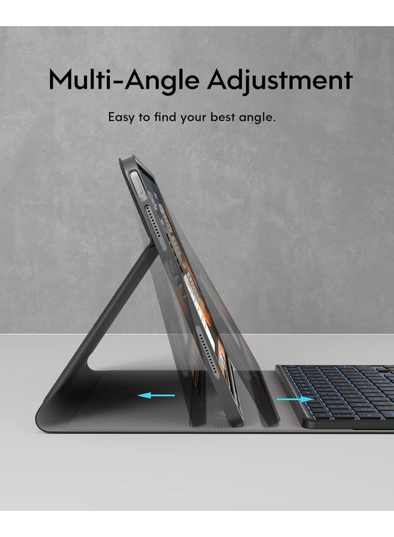 جراب iPad Air مقاس 11 بوصة مع لوحة مفاتيح M3/M2 (2025/2024)، بإضاءة خلفية بسبعة ألوان، ولوحة لمس متعددة، وقناتين لاسلكيتين، متوافق مع iPad Pro 11 (الجيل الرابع/الثالث/الثاني/الأول) وiPad Air الجيل الخامس والرابع، أسود - Image 5