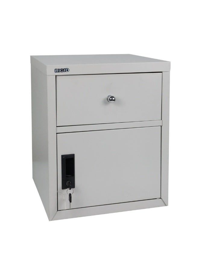 RIGID Bedside Storage Cabinet | Bedroom Side Storage Unit Cabinet with Drawer & Swing Door | Lockable Nightstand for Home Office Guest Living Room (Grey, 45D x 40W x 50H Cm) Assembled - Image 2