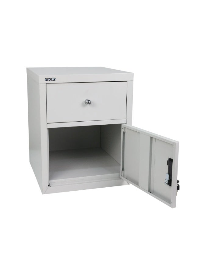 RIGID Bedside Storage Cabinet | Bedroom Side Storage Unit Cabinet with Drawer & Swing Door | Lockable Nightstand for Home Office Guest Living Room (Grey, 45D x 40W x 50H Cm) Assembled - Image 3