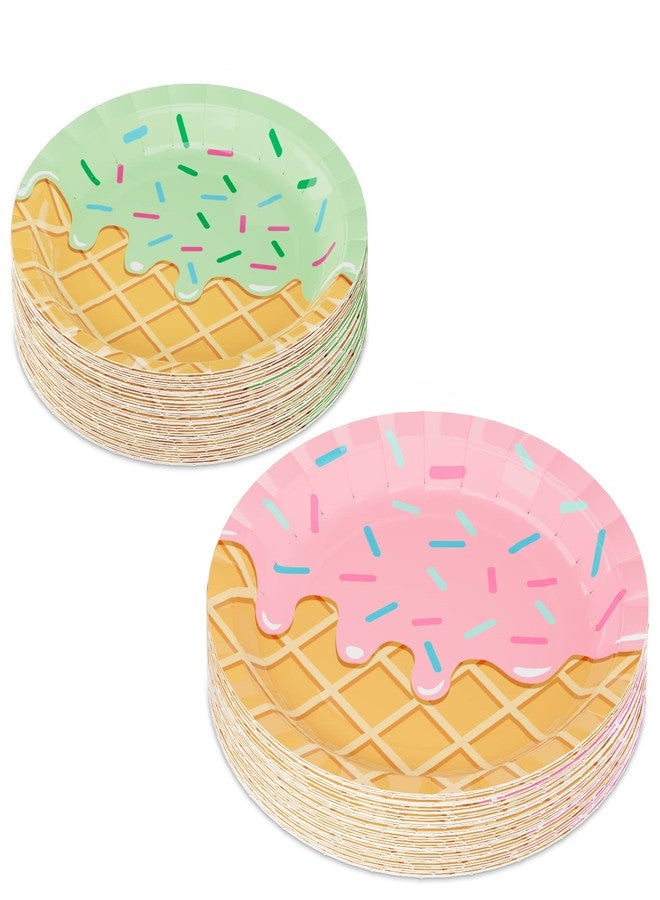 DYLIVeS 100 Pack Ice Cream Birthday Party Plates, Ice Cream Disposable Tableware Party Table Decorations for Girls Baby Shower, 9'' and 7'' Plates for Appetizer, Lunch, Dinner, Dessert, Serves 50 - Image 3