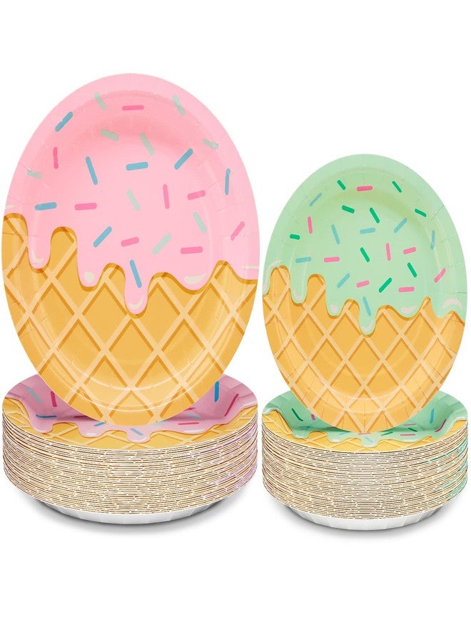 DYLIVeS 100 Pack Ice Cream Birthday Party Plates, Ice Cream Disposable Tableware Party Table Decorations for Girls Baby Shower, 9'' and 7'' Plates for Appetizer, Lunch, Dinner, Dessert, Serves 50 - Image 1