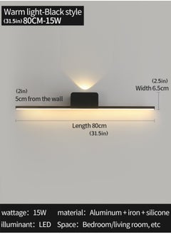 LOOPITYS Living room Wall Sconce Lights Black - LED Bathroom Vanity Lights Over Mirror Wall Lighting Fixtures 15W Warm White 3000K Modern Aluminum Wall Lamp for Bathroom Bedroom Living Room, 80CM  - Image 3