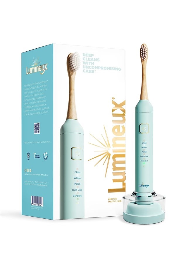 Lumineux - Sonic Electric Toothbrush for Adults - Bamboo Heads - Crystalline (Light Blue) - Includes 2 Super Soft Bristle Bamboo Tooth Brush Heads, Charging Station & USB Charge Cord - Rechargeable - Image 1